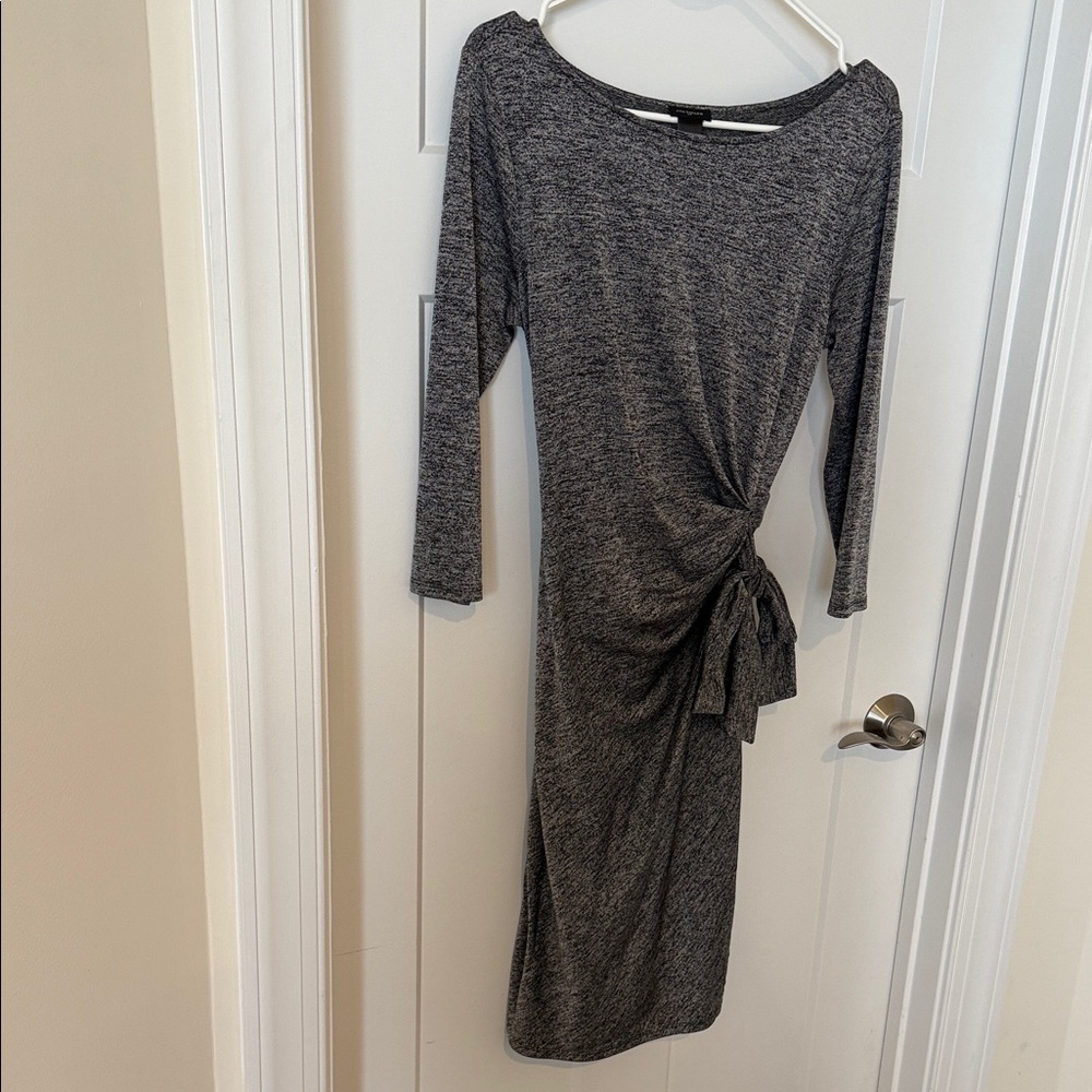 Ann Taylor Charcoal Long Sleeve Dress with Side Knot